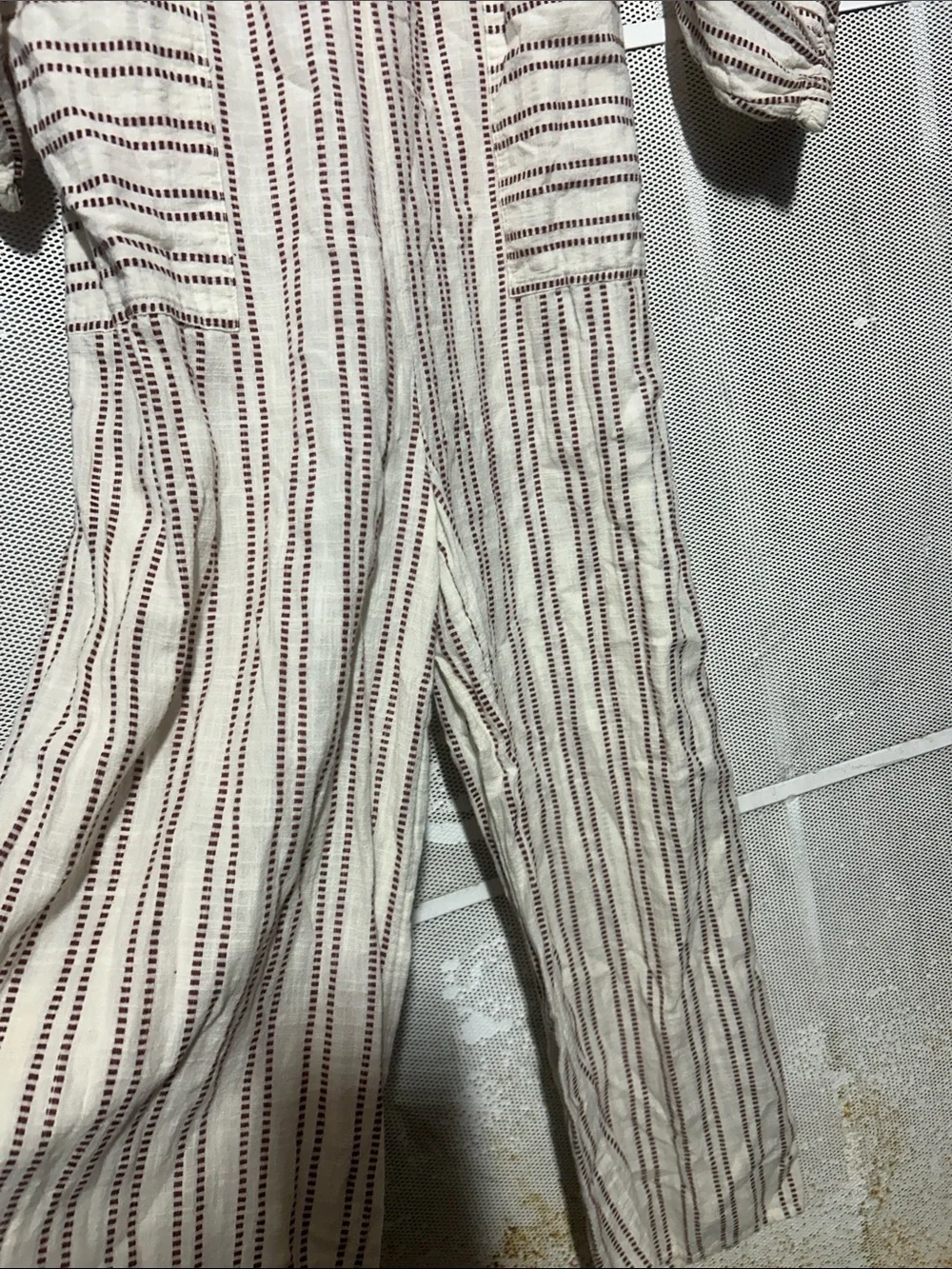 Free People Cream Jumpsuit with Burgundy Stripes